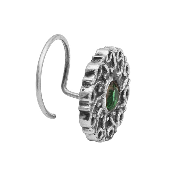 Green Gemstone Nose Pin - Sterling Silver
