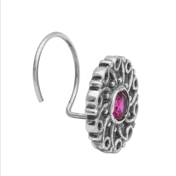 Pink Gemstone Nose Pin - Sterling Silver