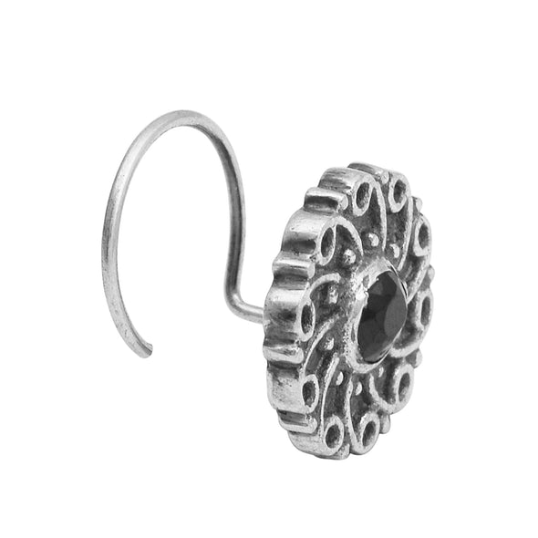 Black Gemstone Nose Pin - Sterling Silver