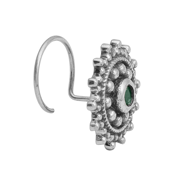 Green CZ Gemstone Nose Pin - Sterling Silver