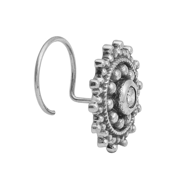 White Gemstone Nose Pin - Sterling Silver