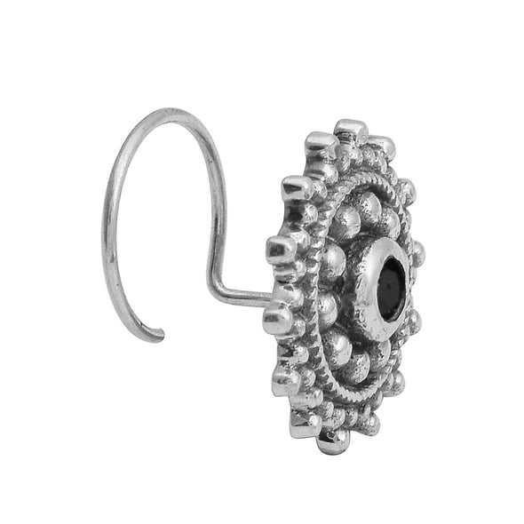 Black Gemstone Nose Pin - Sterling Silver