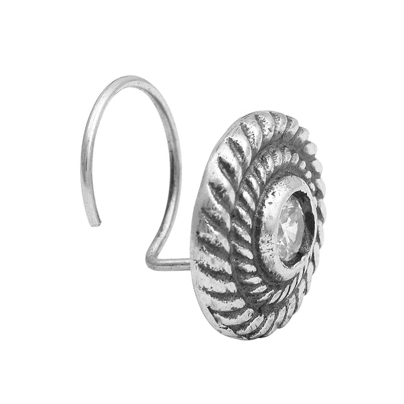 Spiral Design Clear Gemstone Accent Nose Pin - Sterling Silver