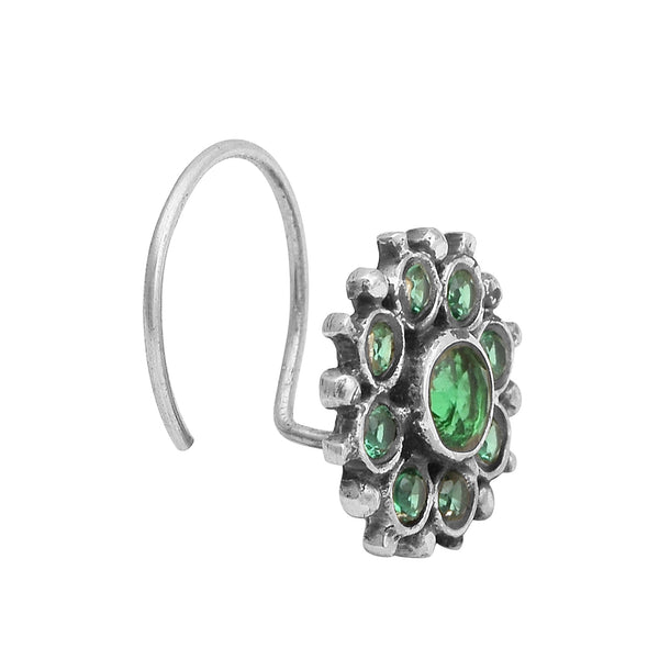 Floral Cluster Green Stone Nose Pin - Sterling Silver