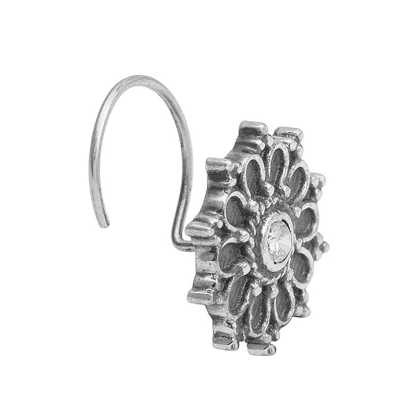Hoop Design Clear Stone Floral Nose Pin - Sterling Silver
