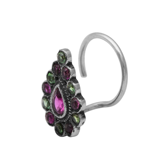 Ethnic Tribal Design Pink Stones Nose Pin – Sterling Silver