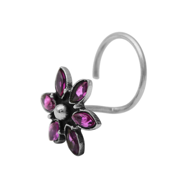 Boho Chic Marquise Pink Stone Nose Pin - Sterling Silver