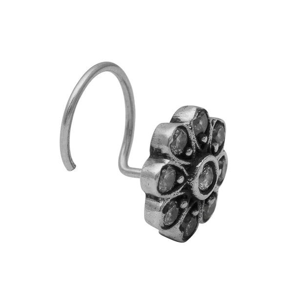 Traditional White CZ Nose Pin - Sterling Silver