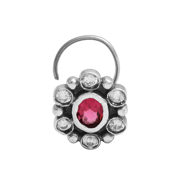Red Gemstone Nose Pin – Sterling Silver
