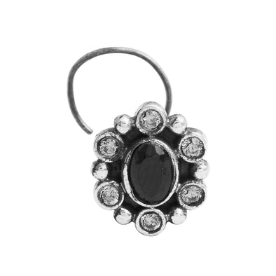 Black Gemstone Nose Pin – Sterling Silver