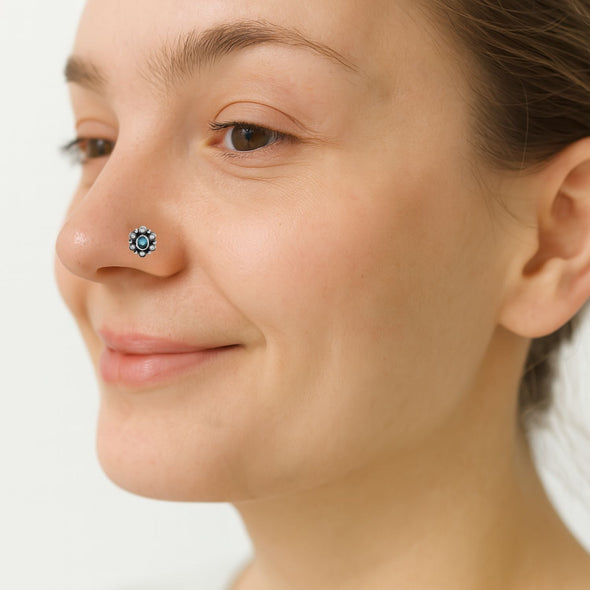 Blue Gemstone Nose Pin – Sterling Silver