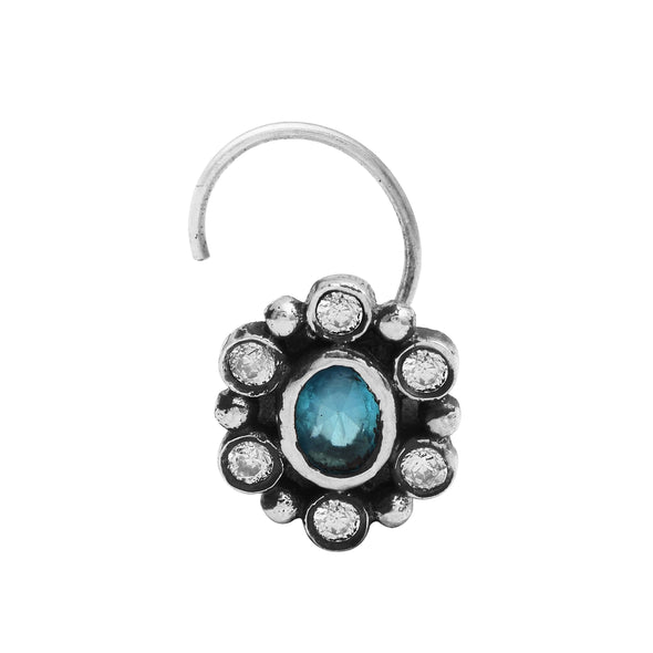 Blue Gemstone Nose Pin – Sterling Silver