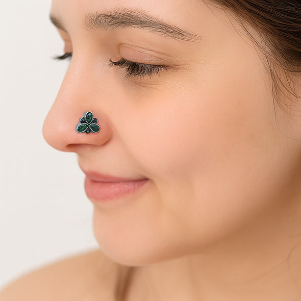 Green Trio Gemstone Nose Pin – Sterling Silver
