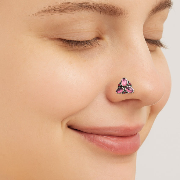 Pink Trio Gemstone Nose Pin – Sterling Silver
