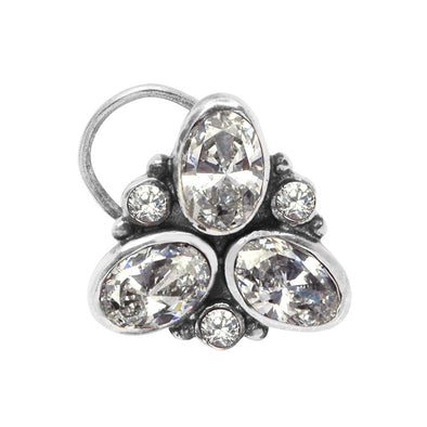 White Trio Gemstone Nose Pin – Sterling Silver