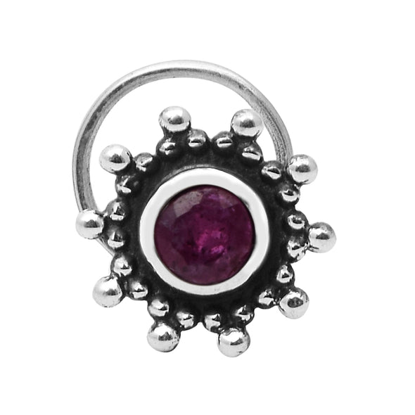 Sunburst Pink Stone Nose Pin – Sterling Silver