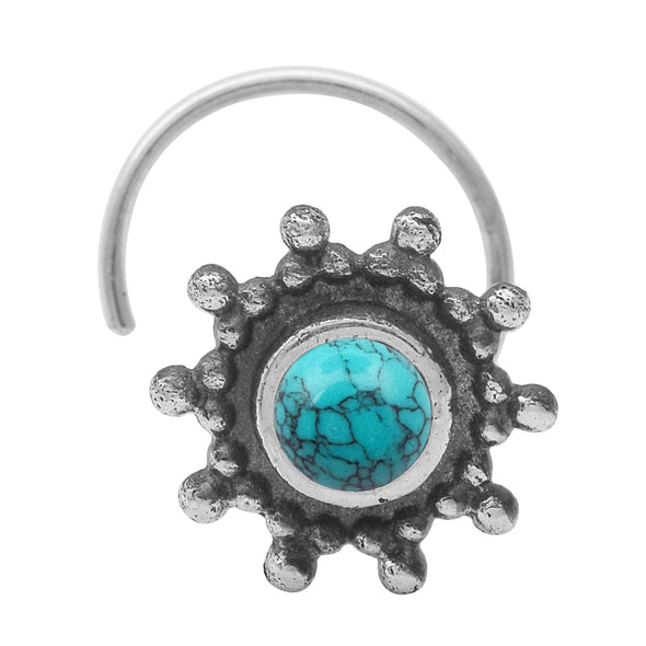 Blue Turquoise Nose Pin - Sterling Silver