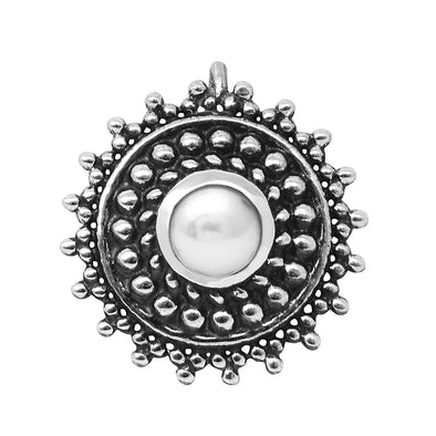 Pearl Round Sunburst Design Nose Ring - Sterling Silver