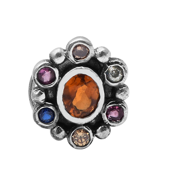 Navratna Oval Orange Nose Pin - Sterling Silver