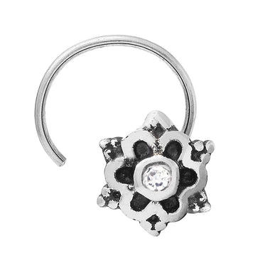 White Gemstone Floral Nose Pin - Sterling Silver