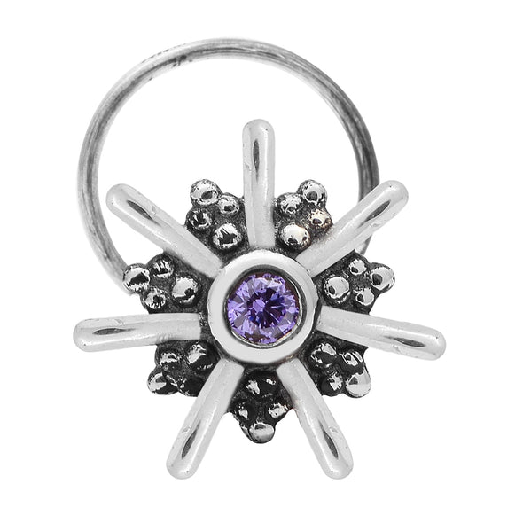 Blue Gemstone Floral Design Nose Pin – Sterling Silver