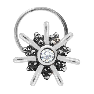 White Gemstone Floral Design Nose Pin – Sterling Silver