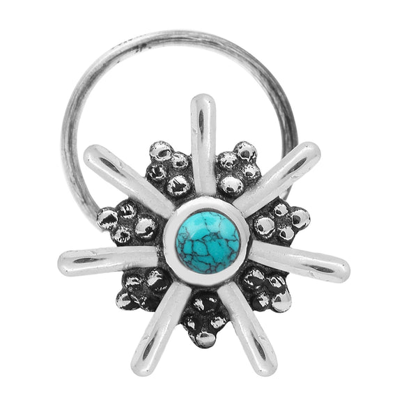 Blue Turquoise Gemstone Nose Pin - Sterling Silver