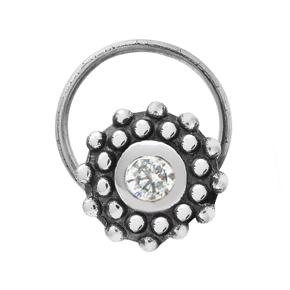 White Gemstone Tribal Dot Nose Pin - Sterling Silver