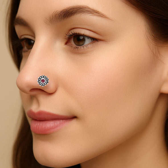 Multi Stone Floral Dot Nose Pin - Sterling Silver