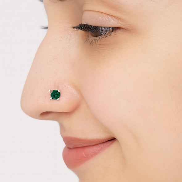 Green Gemstone Nose Pin - Sterling Silver