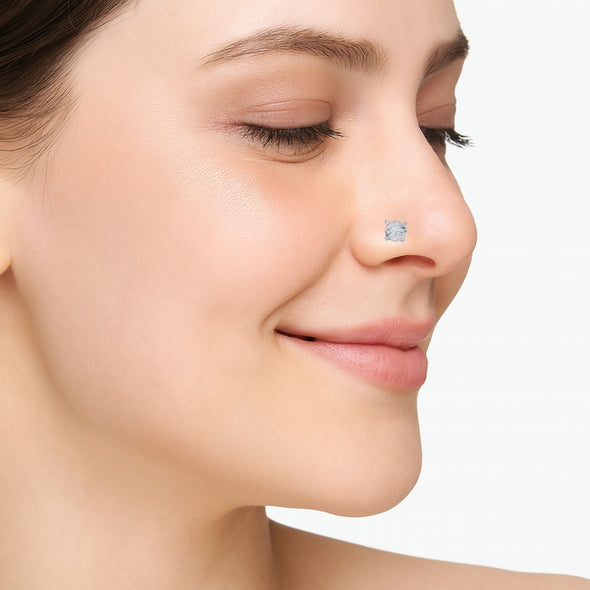 White Gemstone Nose Pin - Sterling Silver