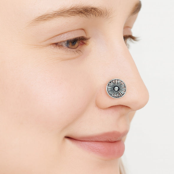 Oxidized Circular Nose Pin - Sterling Silver
