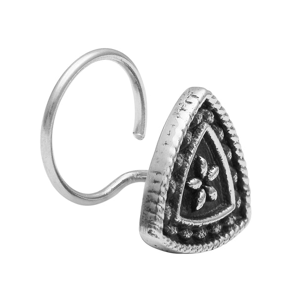 angle Floral Tribal Design Nose Pin - Sterling Silver