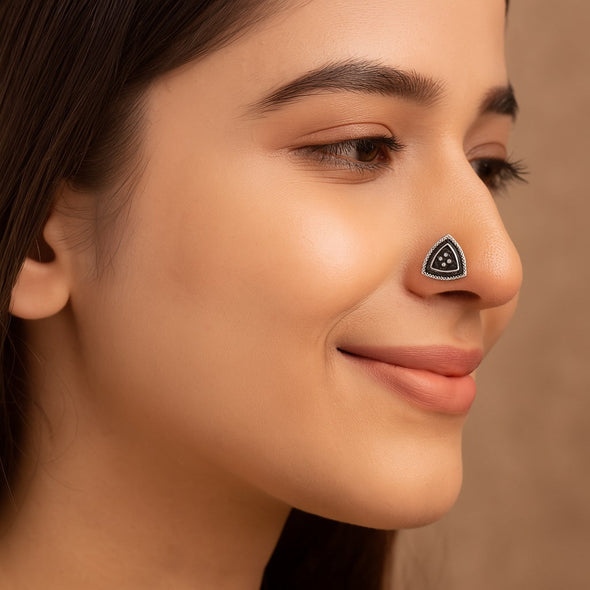 angle Floral Tribal Design Nose Pin - Sterling Silver