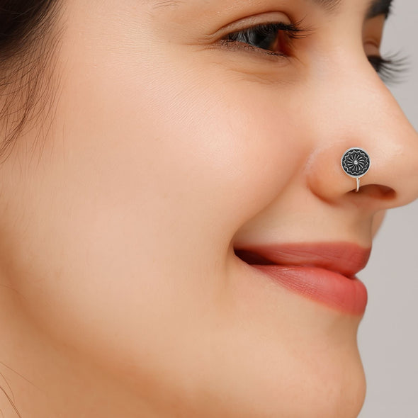 Mandala Sunburst Design Nose Pin - Sterling Silver