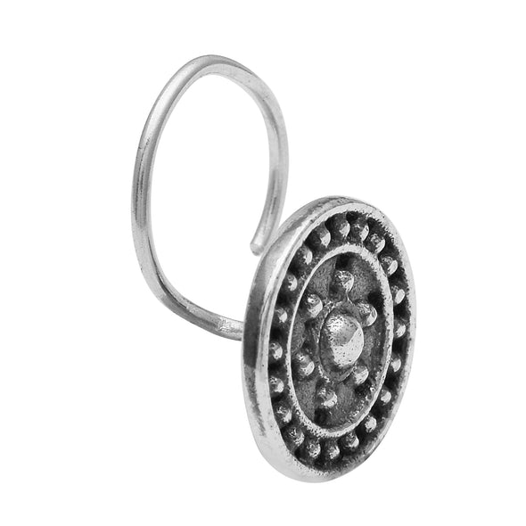 Tribal Disc Design Nose Pin - Sterling Silver