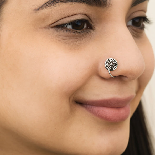 Tribal Disc Design Nose Pin - Sterling Silver
