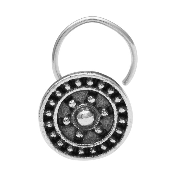 Tribal Disc Design Nose Pin - Sterling Silver