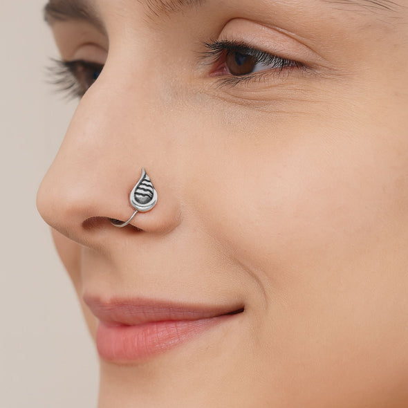 Leaf Wave Design Nose Pin - Sterling Silver