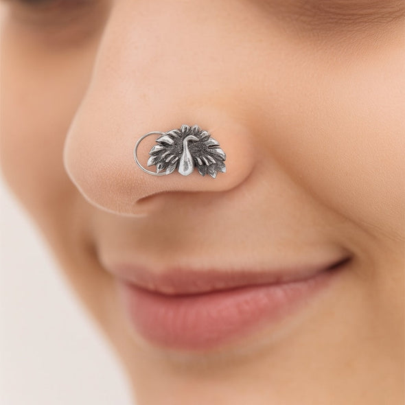 Peacock Nose Pin – Sterling Silver