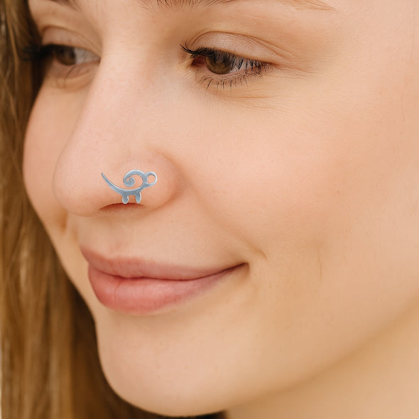 Cute Dinosaur Design Nose Pin - Sterling Silver