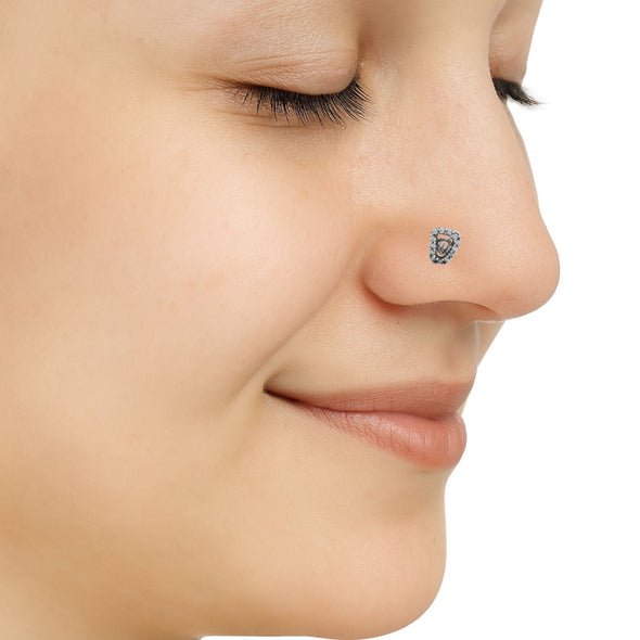 White Gemstone Drop Frame Nose Pin - Sterling Silver