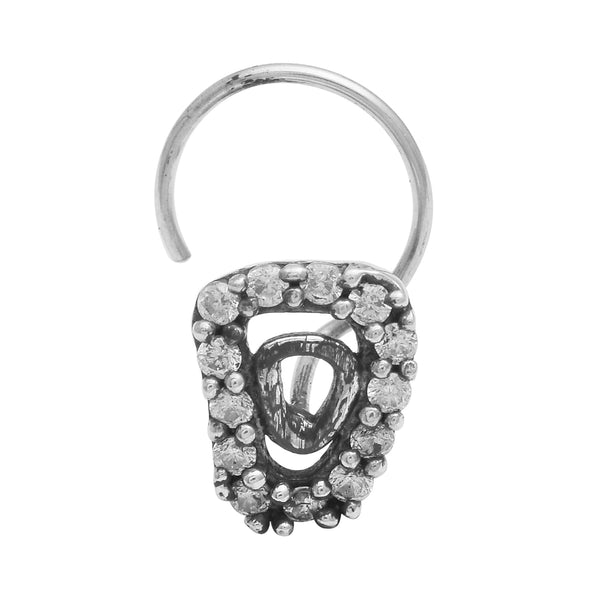 White Gemstone Drop Frame Nose Pin - Sterling Silver