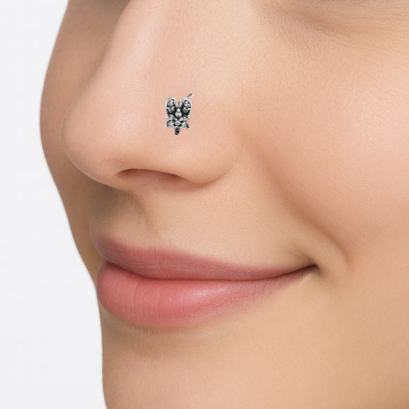 White Gemstone Leaf Cluster Floral Nose Pin - Sterling Silver