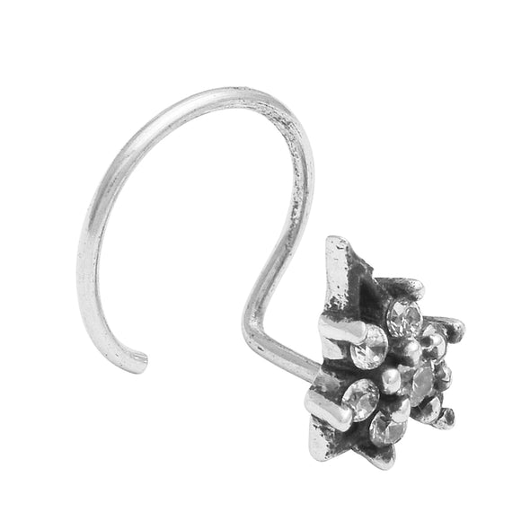 White Gemstone Triangle Nose Pin - Sterling Silver