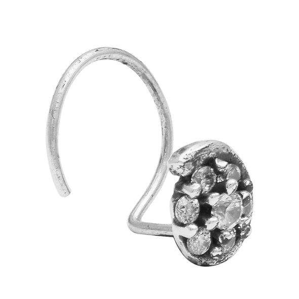 White Gemstone Cluster Swirl Design Nose Pin - Sterling Silver