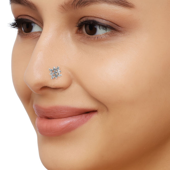 White Gemstone Cluster Floral Design - Sterling Silver