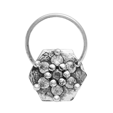 White Gemstone Hexagon Nose Pin - Sterling Silver