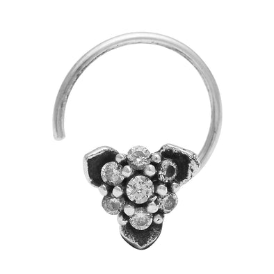 White Gemstone Tri-Cluster Nose Pin - Sterling Silver