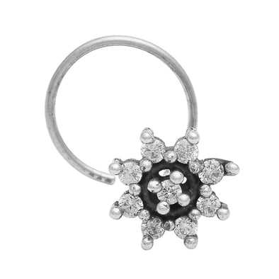 White Gemstone Nose Pin - Sterling Silver